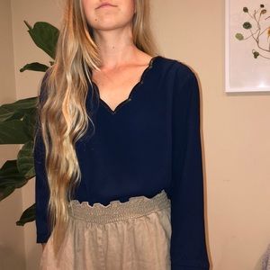 Blue Rain: navy long sleeve, scallop edges. Size S